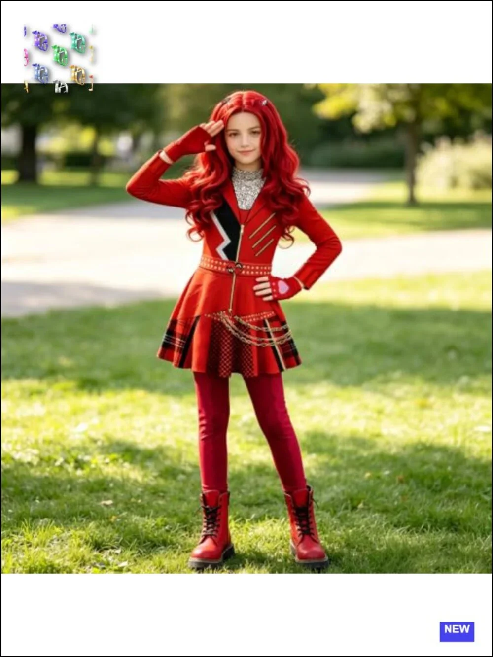 Girls Wonderland Red Costume Cosplay Set with Gloves and Wig Polyester